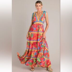 FLOW LIKE LEAVES RED PRINT MAXI DRESS